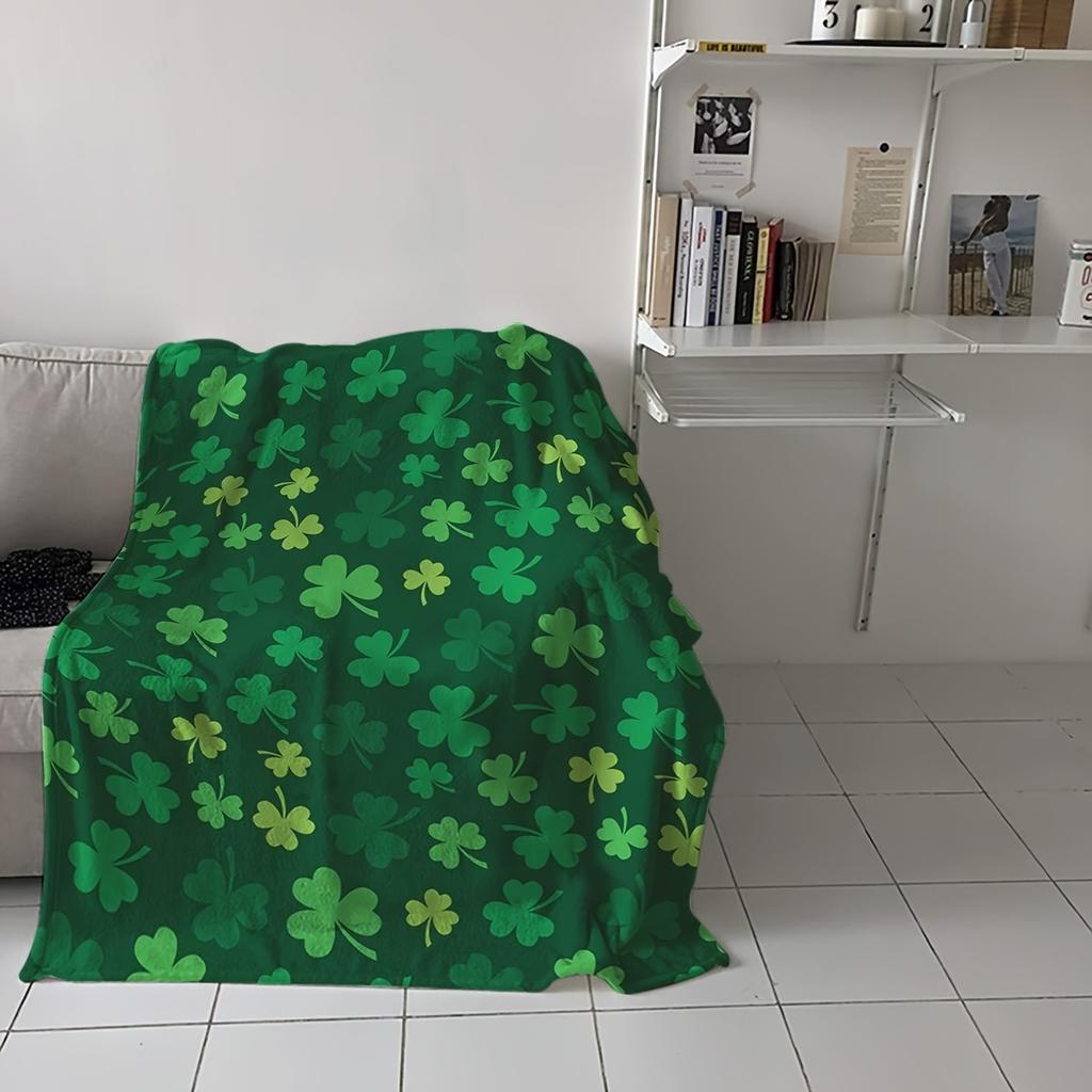 St. Patrick'S Day Clover Throw Blanket, Traditional-Style Flannel Fleece, Digital Print, Lightweight, Cozy, Machine Washable