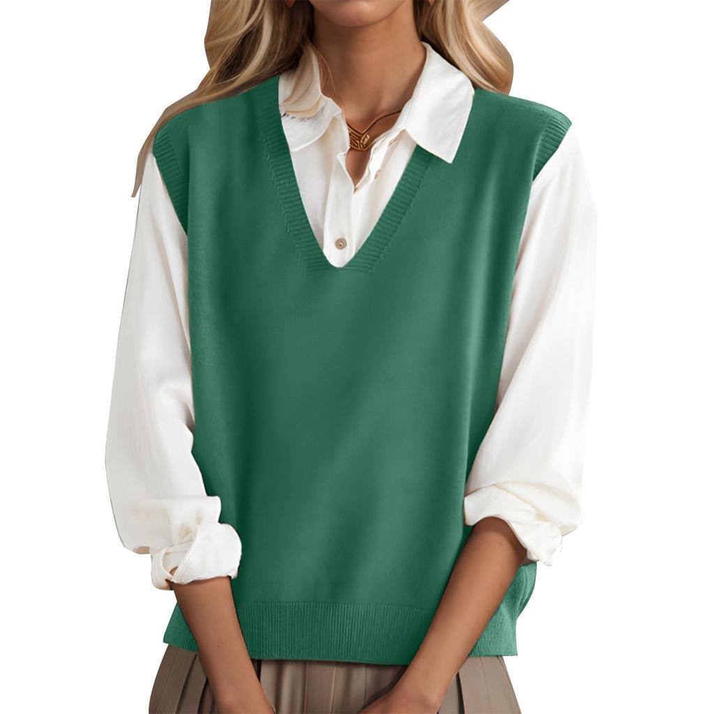 Fashionable Girls V-neck Knitted Vest All-match Waistcoat Temperament Casual Sweater