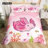 Axolotl Duvet Cover Set Pink Newt Wildlife Comforter Cover with Pillowcases Cartoon Octopus Animal Kawaii Style Twin Quilt Cover