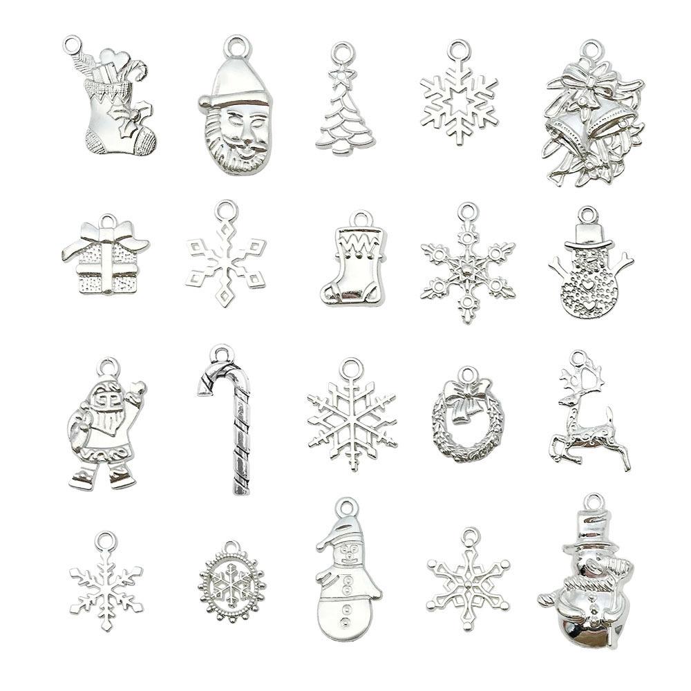 20-Piece Christmas Themed Bracelets: Silver Snowman, Santa Claus, Snowflake Pendants & Beads