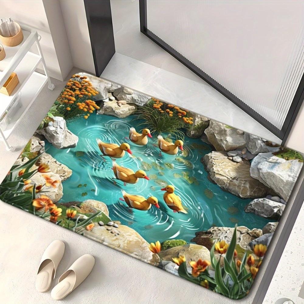 Turtle Koi Printed 3D Visual Effect Mat 2D Flat Door Rug Floor Mat Thickened Bathroom Mat Kitchen