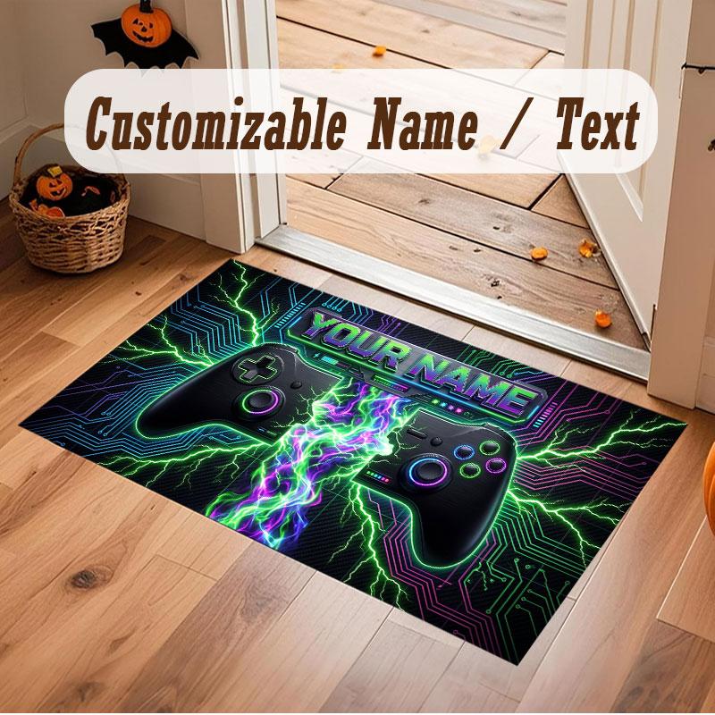 Game Controller Theme Crystal Velvet Floor Rug Personalized Custom Name Text Warm Carpet Home Decoration