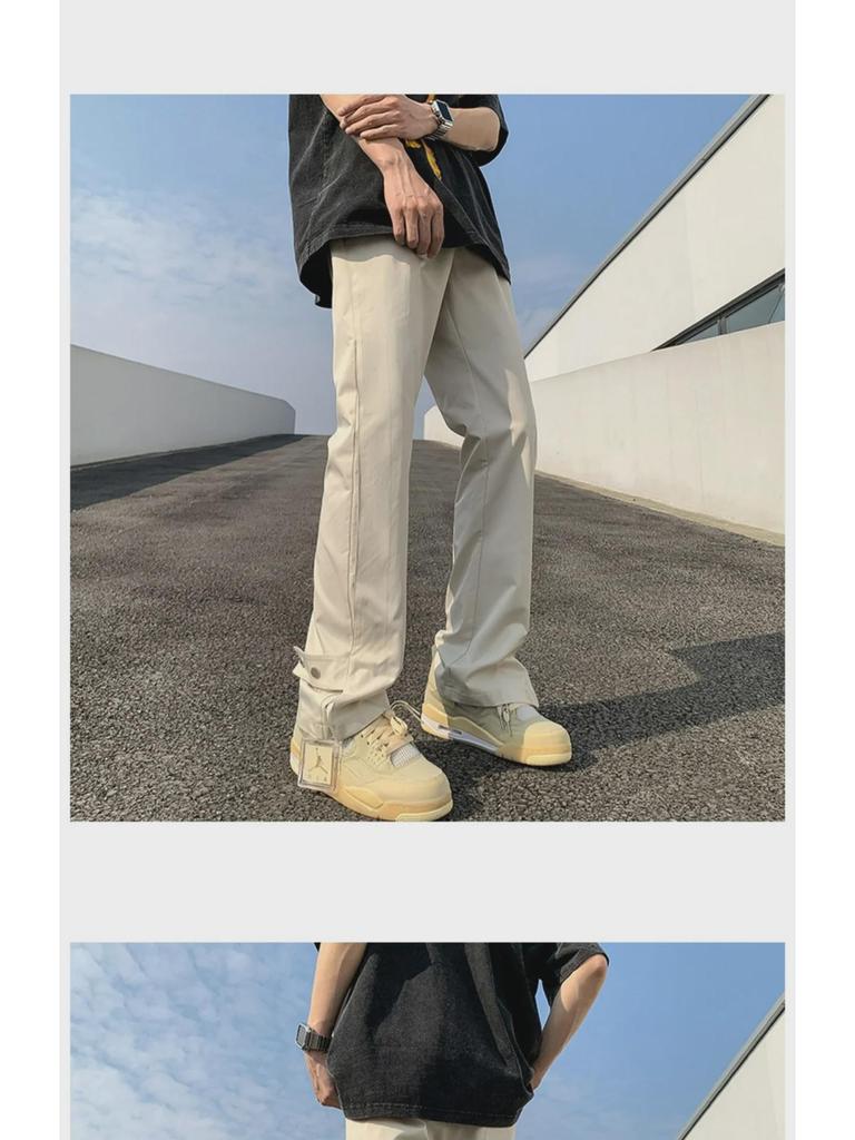 Мужские черные брюки Combat на пуговицах — американский уличный стиль, модная рабочая одежда для весны и осени, красивый расклешенный дизайн