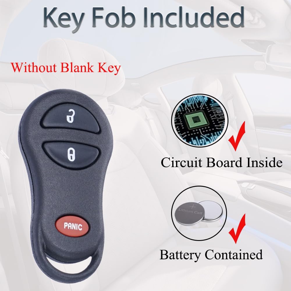 Key Fob Replacement Fits For Dodge Ram 1500 2500 3500 2002-2005, Chrysler Town Country Voyager 1999-2003,Dakota 2001-2004, Durango 2001-2003, Caravan