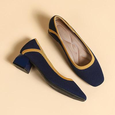 Женские туфли больших размеров на толстом каблуке, простые вязаные туфли, повседневные туфли с квадратным носком, однотонные, размеры 34-43