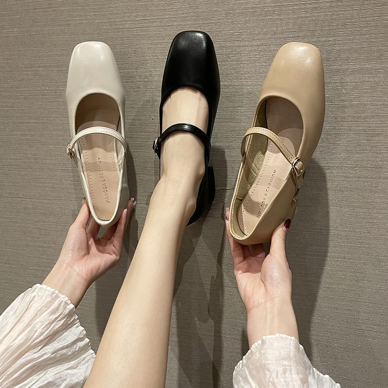 Туфли Мэри Джейн на французском каблуке, весна/лето 2024, новые квадратные туфли из кожи с пряжкой на толстом каблуке