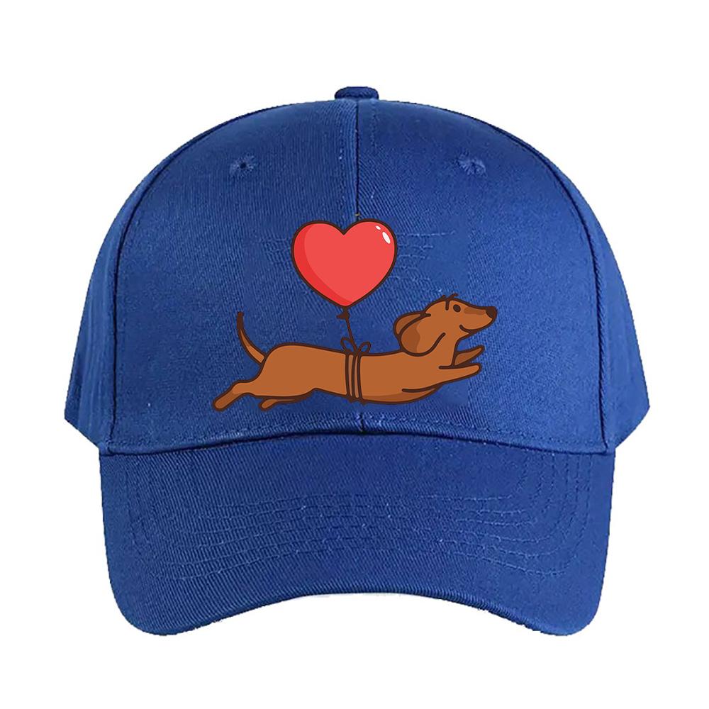 Cute dachshund dog with balloon Cap Summer Woman Man Baseball Cap Adjustable with Curved Brim Duckbill Cap Protection Sun Hats