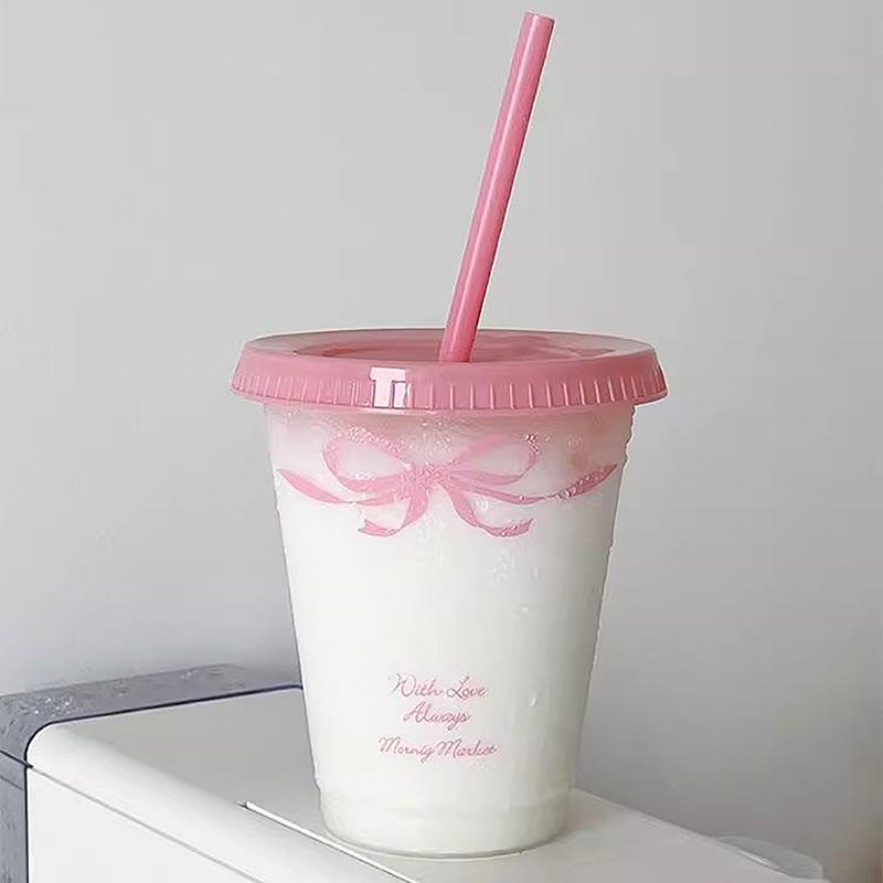 Kawaii стакан для воды с крышкой и соломинкой для кофе, сока, молока, чая, симпатичная пластиковая бутылка для воды, портативная многоразовая бутылка для питья, не содержит BPA