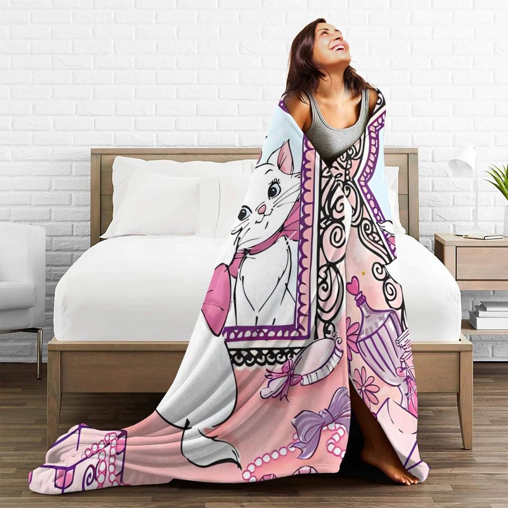 Плед Мари Кот Теплый Эстетичный Плюшевый Плед для Спальни, Самолета, Путешествий, Фланелевое Покрывало, Покрывало на Кровать