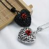 Gothic Black Filigree Heart-Shaped Red Rose Pendant Necklace Women's Halloween Party Ornament