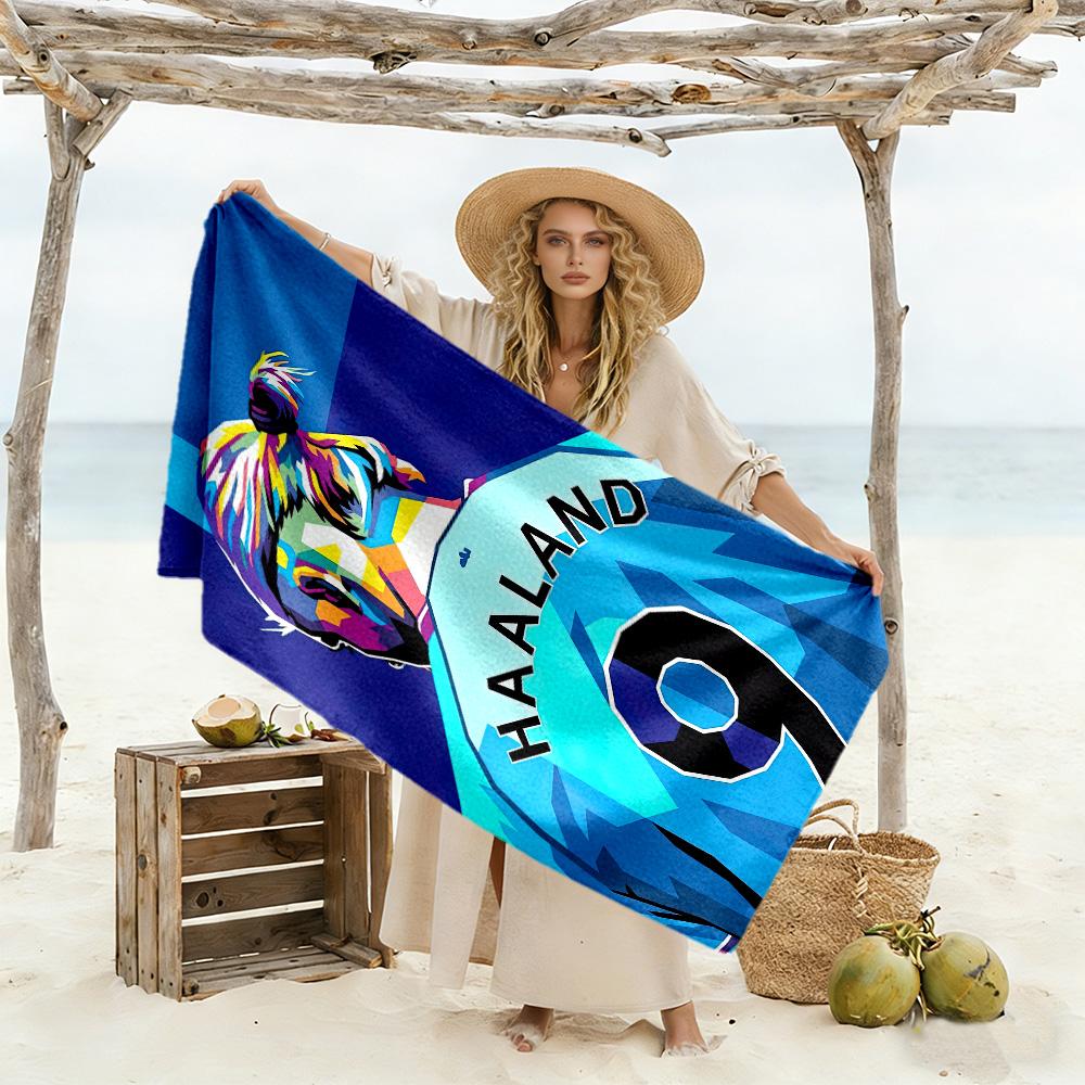 Haaland Enthusiasts Beach Towel Super Soft Microfiber Quickdry Fabric Comfortable Lightweight Suitable for Swimming, Gym, Camping, Yoga Vacation