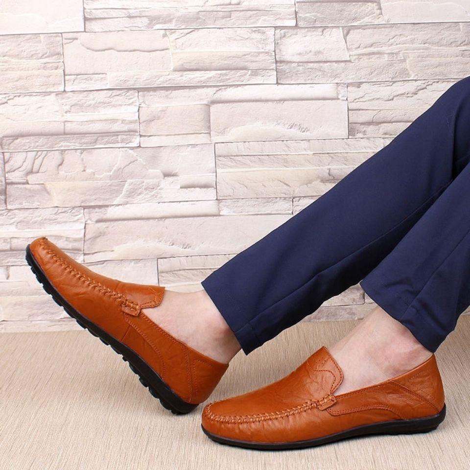 Мужская кожаная обувь, из натуральной кожи, летняя дышащая подкладка из мягкой кожи, деловая повседневная кожаная обувь, туфли-бобы, мужская обувь