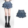 Ruffled Denim Shorts Skirt for Women High Waist Mini Skirts Y2k Cute Sweet Style Spring Summer Female Clothing