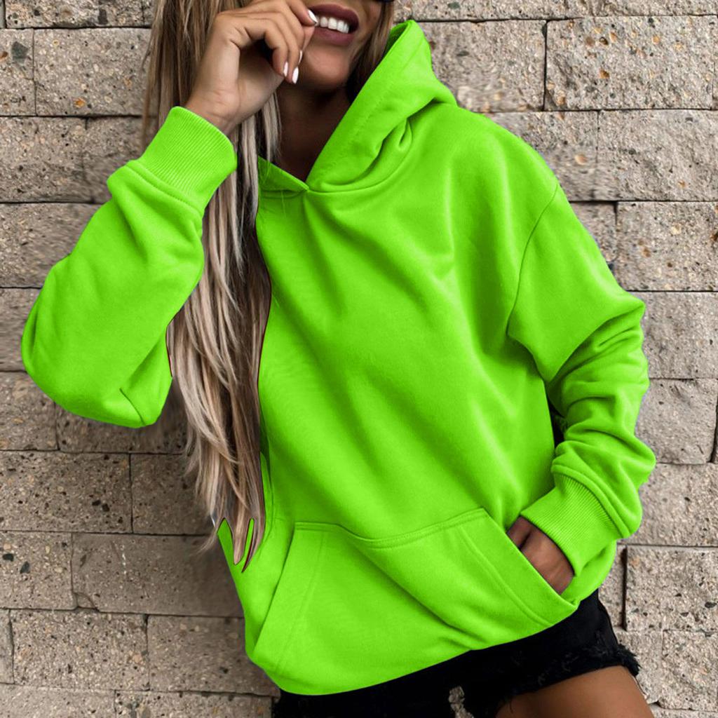 Women'S Loose Long Sleeve Sweatshirts Blouse Causal Fashion Solid Color Pullover Hooded Sweatshirts Top With Pocket