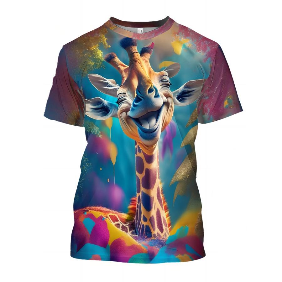 Футболки с рисунком жирафа, летние футболки, мужские уличные футболки с 3D принтом Феникса, модные топы с короткими рукавами и круглым вырезом