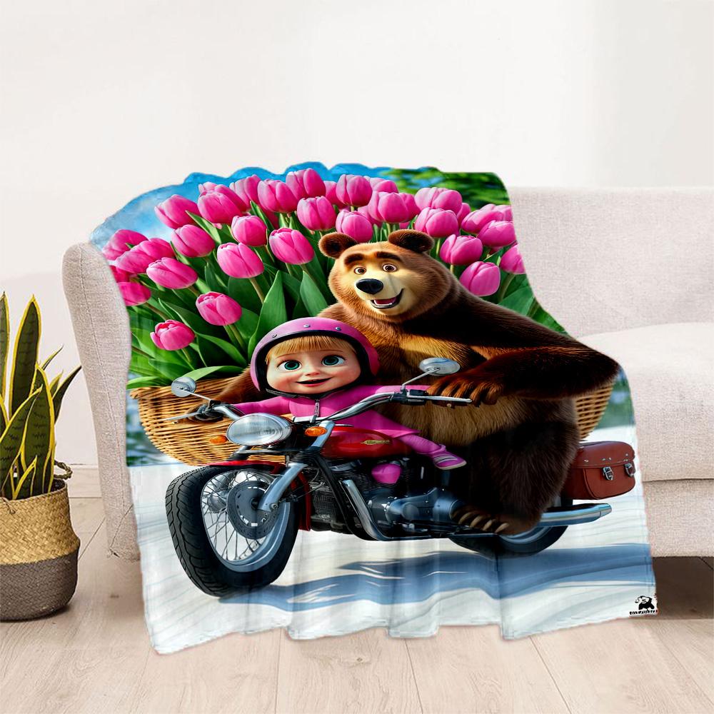 Masha Bear Blanket Durable Comfort Great for Picnics Bedding Seaside for All Seasons Stylish Decor Suitable for Gifting Relatives and Friends
