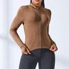 Women Sports Jacket Full Zip High Elasticity Yoga Jacket Stand Collar Slimming Fitness Top for Running Yoga Workout