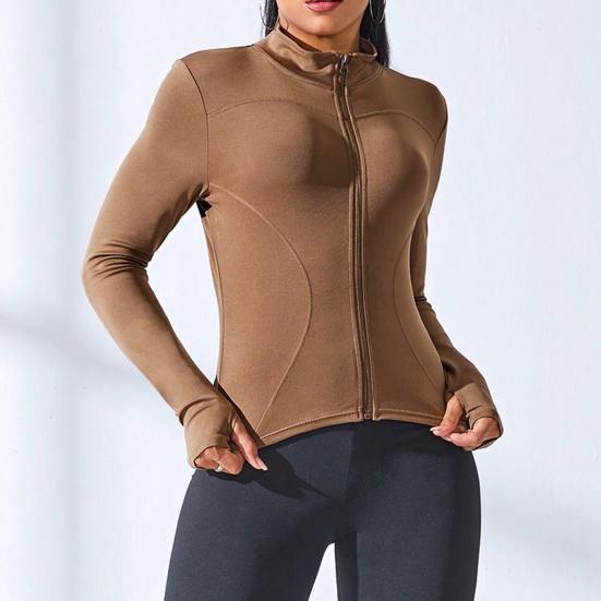Women Sports Jacket Full Zip High Elasticity Yoga Jacket Stand Collar Slimming Fitness Top for Running Yoga Workout