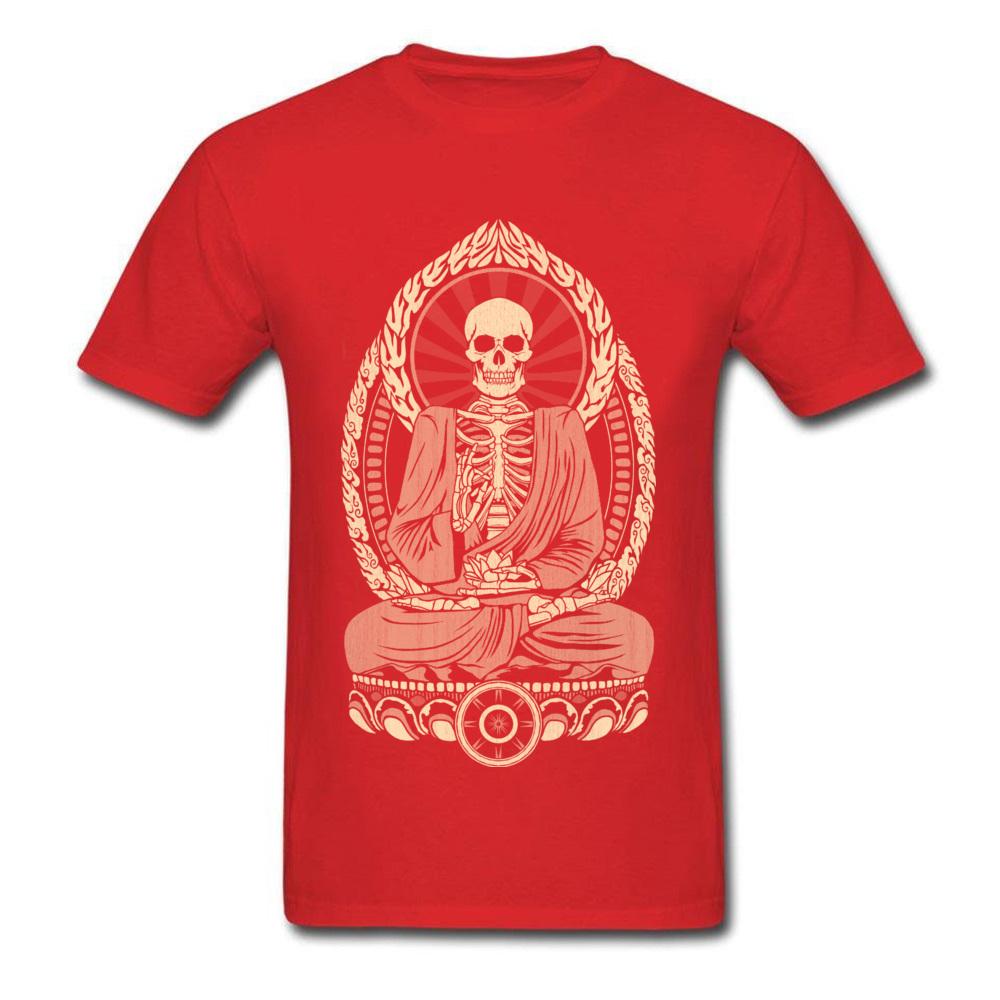 Starving Buddha Skeleton T-shirt Print Men T Shirt Aged Skull Tshirt Unique Design Adult Clothing Black Tops Cotton Tees