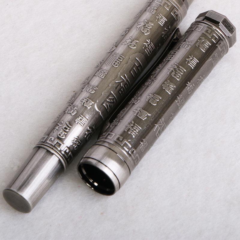Антикварная серебряная каллиграфическая перьевая ручка Eversharp с изогнутым пером - Дизайн «Сто благословений» с матовой отделкой, Идеально подходит для практики письма и деловых подарков