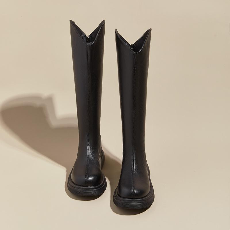 Коричневые сапоги женские 2025 новые на толстой подошве для маленького роста, но высокие сапоги-рыцари до колена, весенне-осенние тонкие темпераментные высокие сапоги