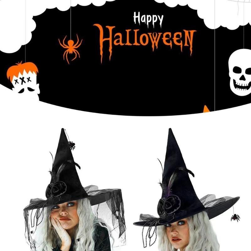 Хэллоуинские шляпы ведьмы для косплея, панк, с цветами, шляпа волшебника, взрослая унисекс шляпа ведьмы, костюм, остроконечная шляпа, фестивальная праздничная шляпа