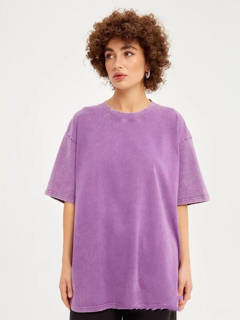 2025 Весна и лето Однотонная футболка женская стираная Do Old Batik Топы хлопковые с короткими рукавами молодежная женская одежда