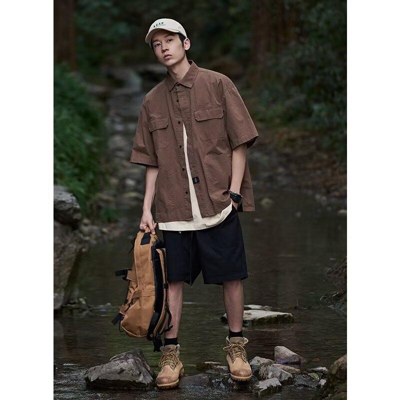 Ретро рубашка мужская летняя одежда в стиле Гонконга, студенческая свободная и нишевая модель, забавный новый мужской топ для ношения на открытом воздухе