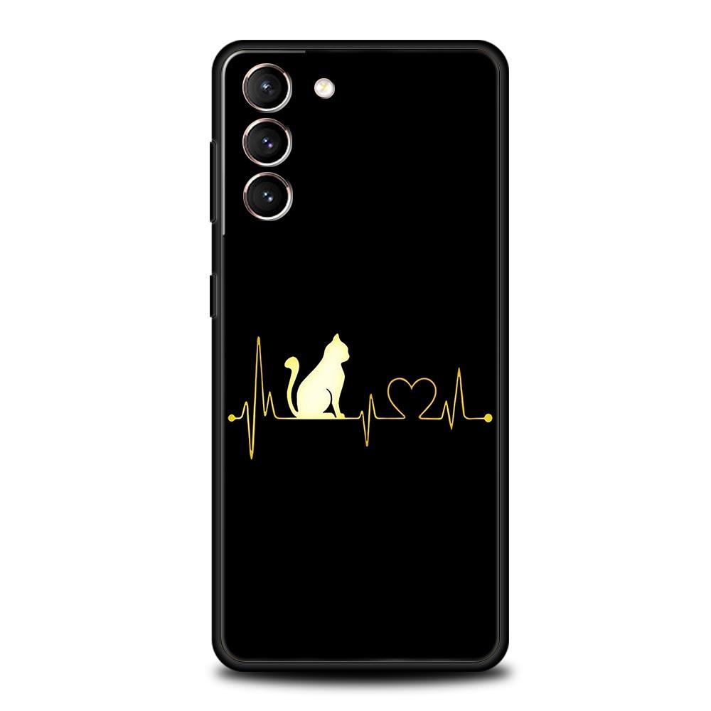 Чехол для телефона 'Кошачья линия' Черные кошки для Samsung Galaxy S26 Ultra S25 Plus S24 FE S23 S22 5G S21 S20 Черный Мягкий