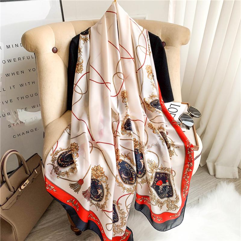 Big Size Women Scarf Spring Silk Hijabs Floral Print Shawls and Wraps Ladies Pashmina Bandana Foulard Soie Scarves