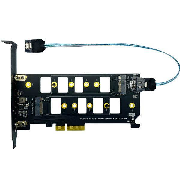 Black Dual Bay PCIe 4.0 to M.2 NVMe SSD Adapter Card