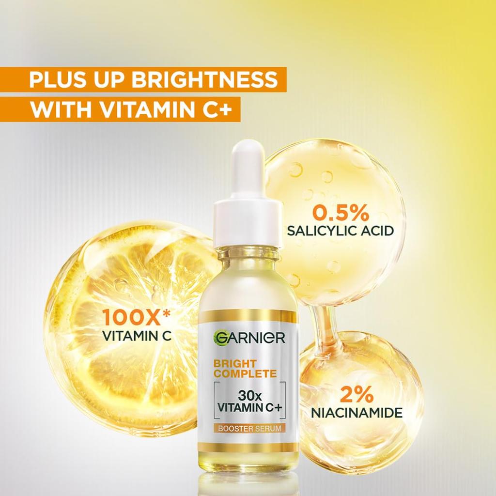 Garnier Vitamin C + Face Serum for Skin Brightening & Anti-Dark Spots|100X Stronger than Vit C |2% Niacinamide 0.5% Salicylic Acid/BHA | 30ml
