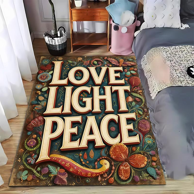 "Love Light Peace Carpet, Colorful Floral Design, Cozy Home Decor" Suitable for use as an anti-slip for living room bedroom sofas