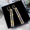 Fashion Long Geometric Drop Earrings Luxury Gold Copper Color Rectangle Rhinestone Earring for Women Party Zircon Gift