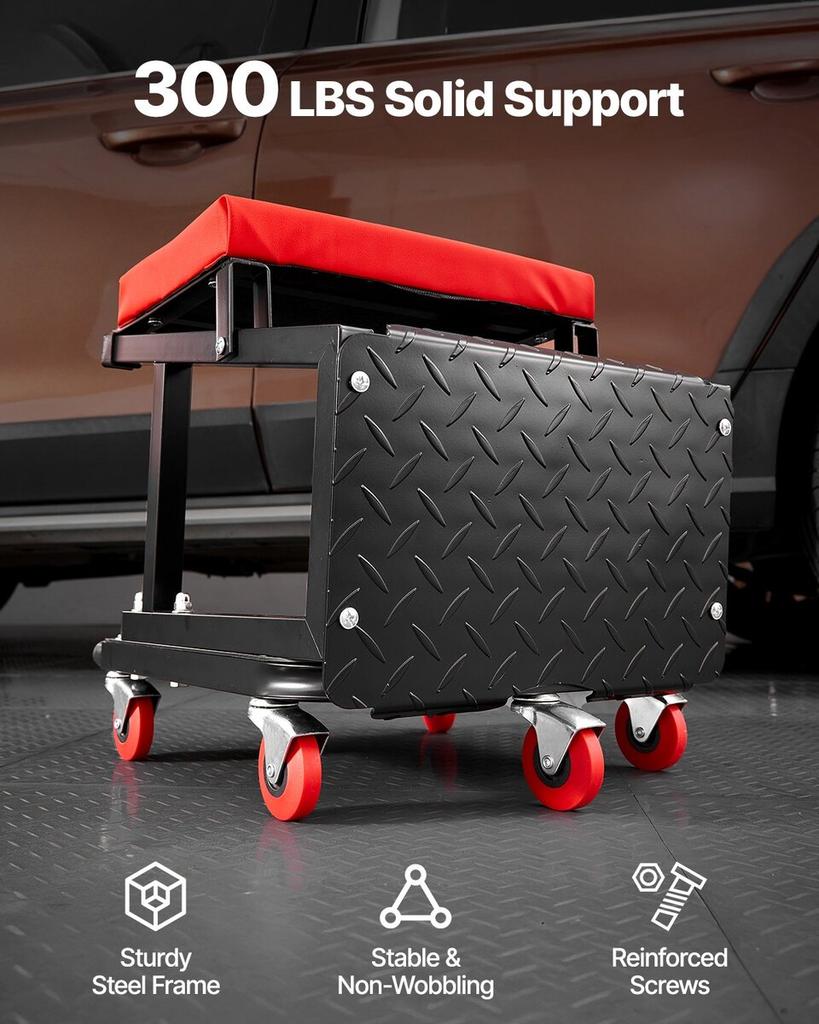 Mechanic Stool Rolling Work Seat 300 lbs Load Seat/Step Stool with Wheels