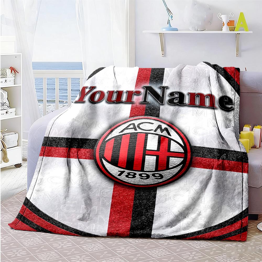 Ac Milan Customize Your Name Blanket Lightweight Customizable Blanket Ultra-Soft Suitable for Couch Office Seaside Picnics for All Occasions