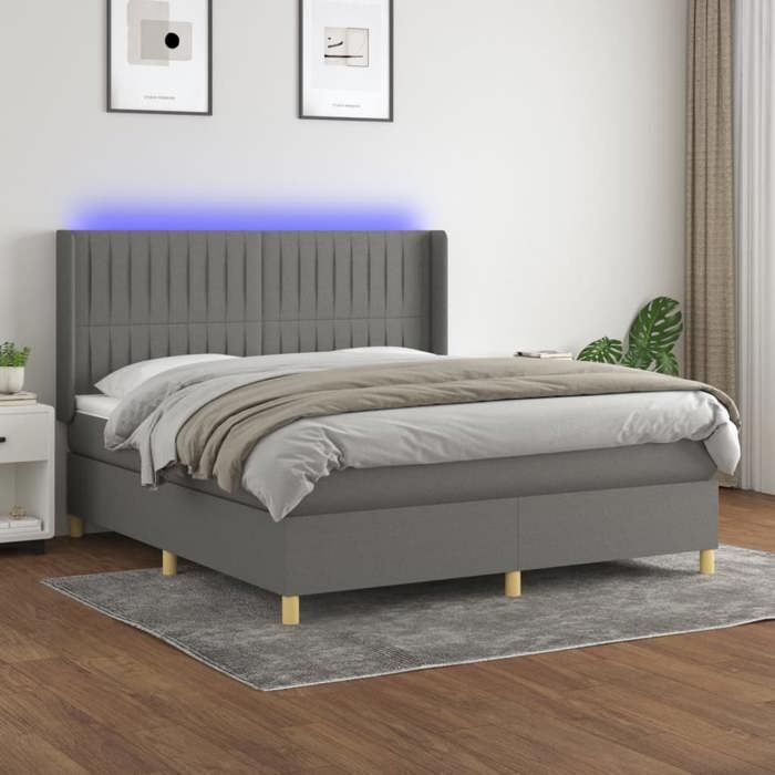 VidaXL Slat Bed Base with Mattress and LED, Upholstered Bed, Double Bed, Adult Bed for Interior Bedroom, 3139046