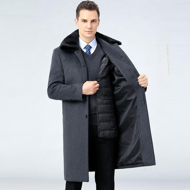 Зимнее кашемировое пальто мужское средней длины с утолщенной подкладкой для деловых людей среднего возраста, теплое пальто