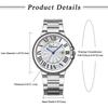 Пара часов Часы с римским алфавитом Аналоговый дисплей Календарь Ремешок из нержавеющей стали Водонепроницаемые 3ATM Пара часов Кварцевые часы Модные часы Серебряный подарок