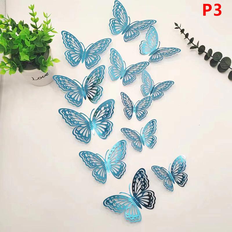 12Pcs 3D Hollow Butterfly Wall Decal Mirror Wall Stickers For Kids Room Home Wall Decoration Fridge Sticker Wedding Party