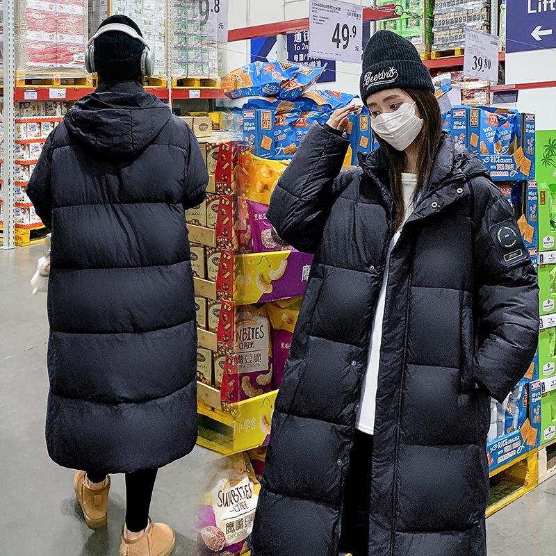 Черно-золотая куртка пуховик для женщин на зиму, новая корейская версия, свободная, длиной ниже колена, утепленное длинное хлопковое пальто и куртка
