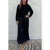 Women's Plus Size Autumn Solid Color Knitted Long Sleeve Patchwork Pleated Dress