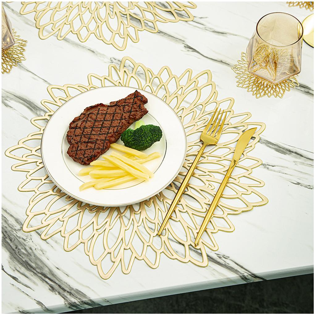2/6 Pieces Flower Hollow Placemat Lightweight PVC Heat Insulation Pad Anti-scalding Table Mat Portable Dining Mats
