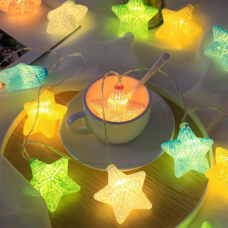 Easter LED Crackle Egg & Bunny String Lights with Star Cotton Ball Decor