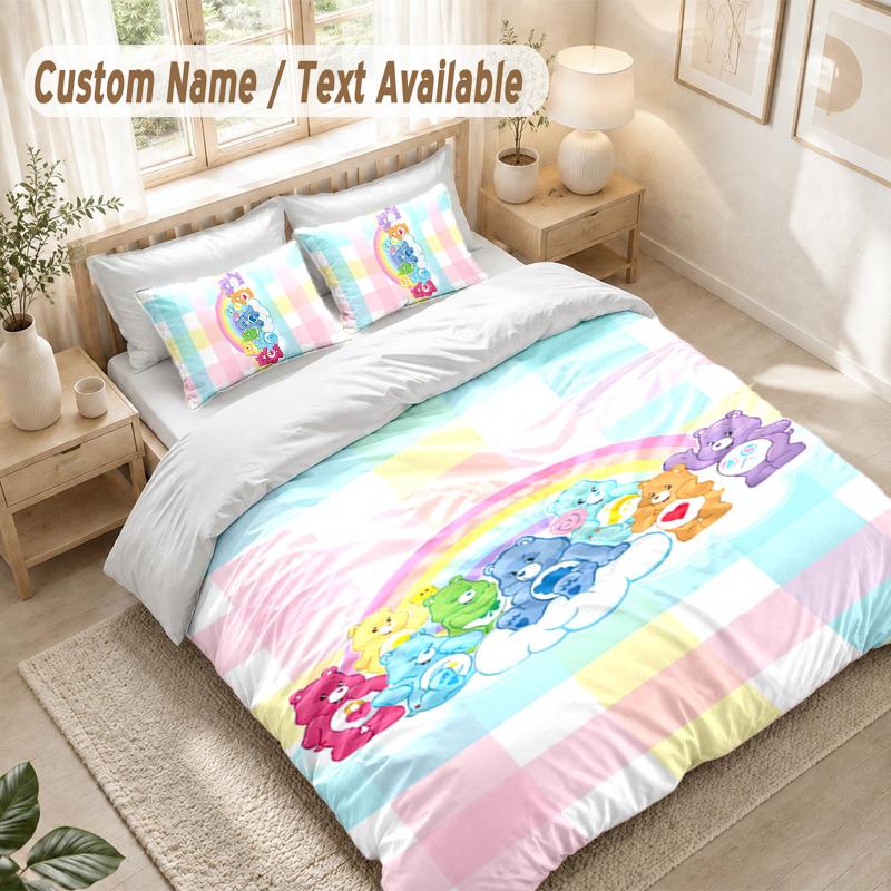 Care Bears Bedding Set, 1 Duvet Cover & 2 Pillowcases Soft Comfortable Bedroom Home Textile Decor