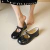 Weiwei girl 5733-1 French thick heel bow single shoes women's word belt Mary Jane shoes soft-soled grandma shoes