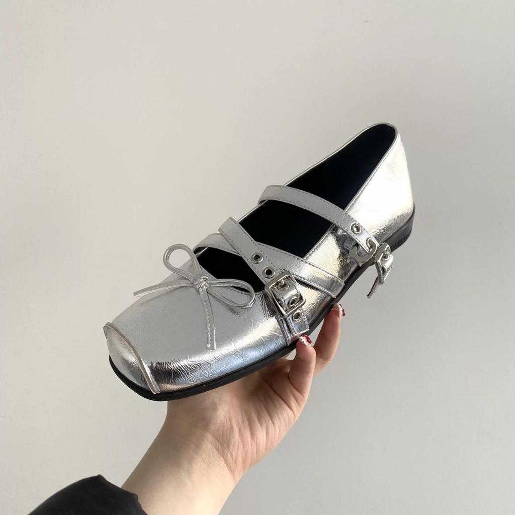 Летние новые туфли-лодочки на плоской подошве с бантом и светлым вырезом, женские, ретро, Мэри Джейн, женские