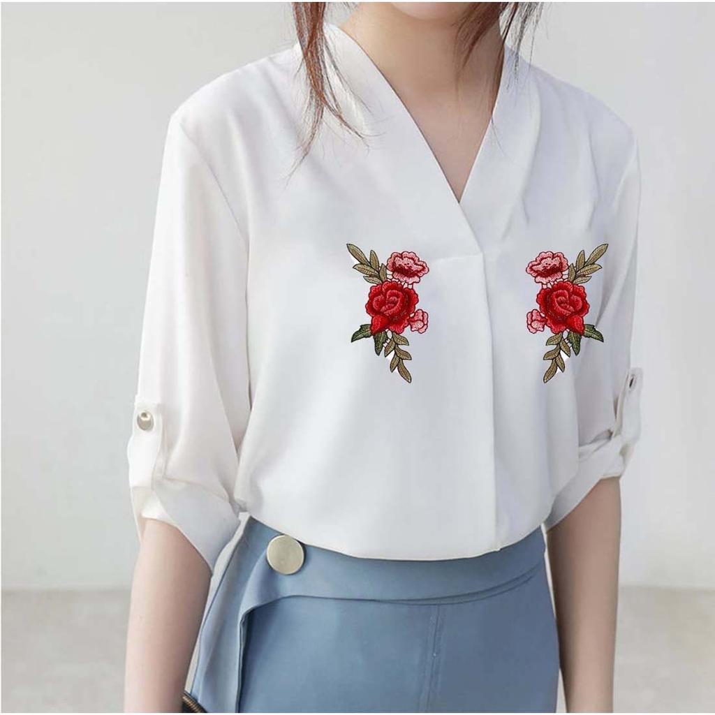 Нашивка с цветком красной розы, пришитая к тканевому значку, вышитая цветочная аппликация, декоративные нашивки для скрапбукинга