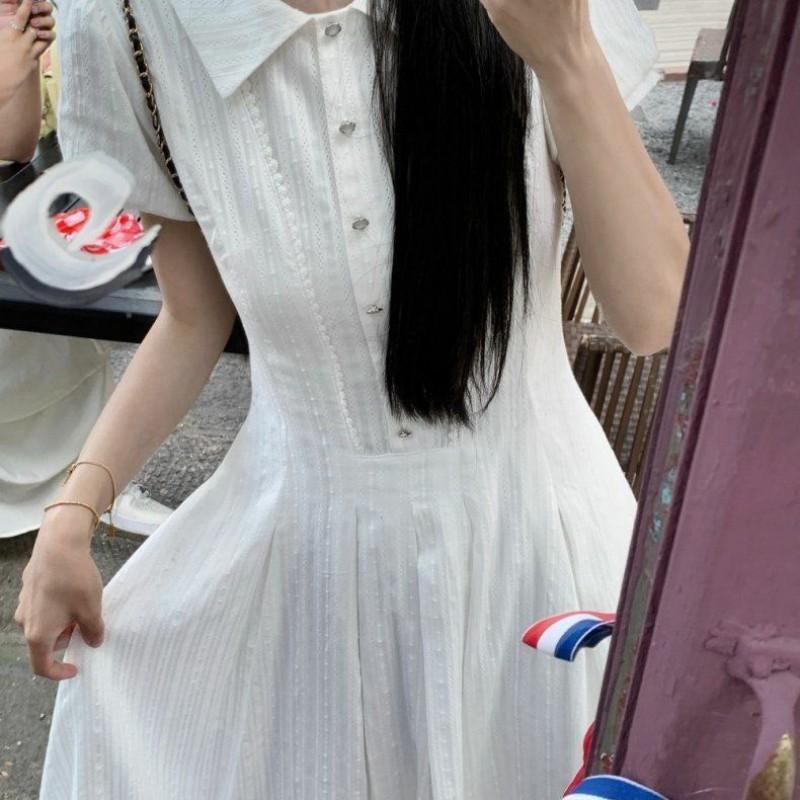 2026 Womens White Puff Sleeve Maxi Dress High Waist Slim Fit Casual Party