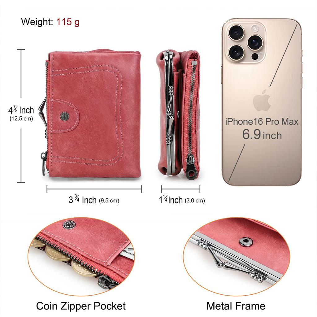 Женский кошелек из натуральной кожи, небольшой кошелек с металлическим каркасом, женский кошелек на застежке и молнии, карман для монет, держатель для кредитных карт, RFID-кошелек